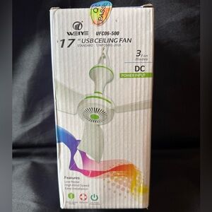 New WEIYE 17" USB Ceiling Fan with 3 Blades and Hanging Hook